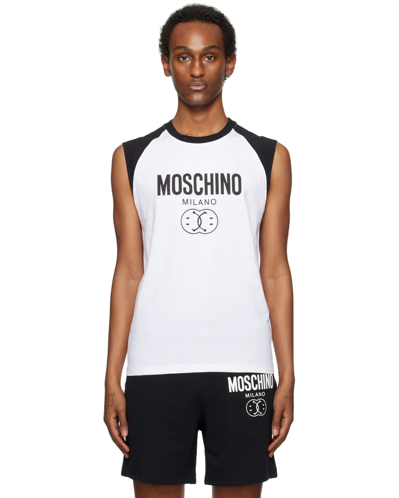 Moschino White Double Smiley Tank Top J2001