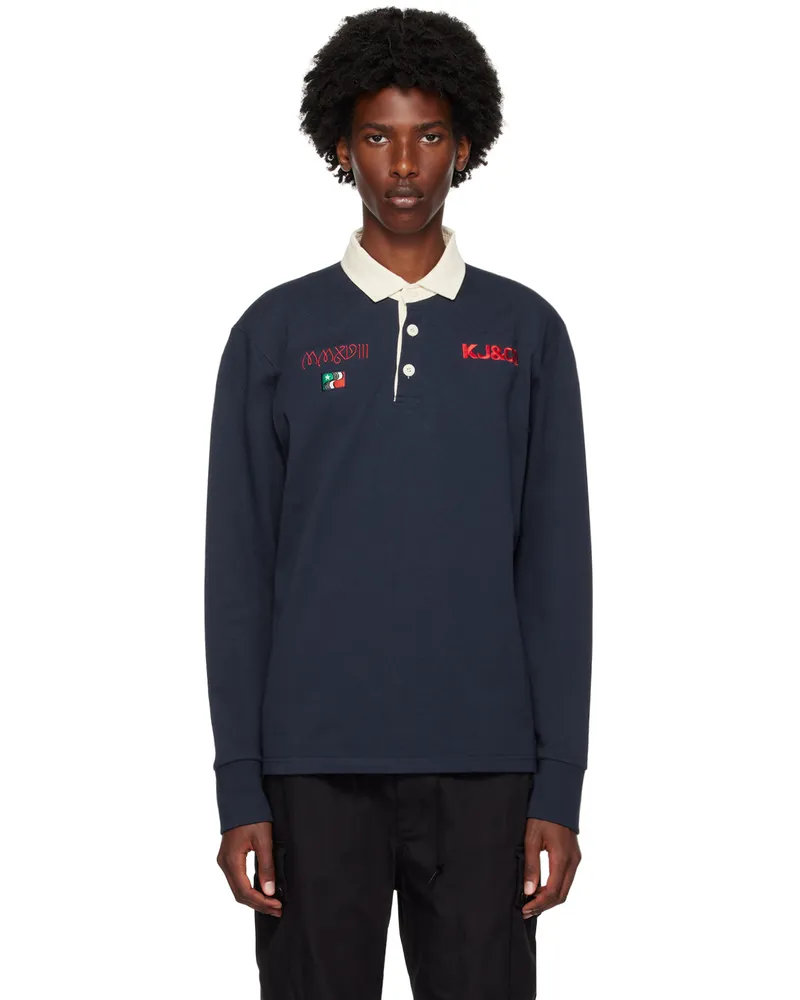 Kijun Navy Embroidered Rugby Polo Navy