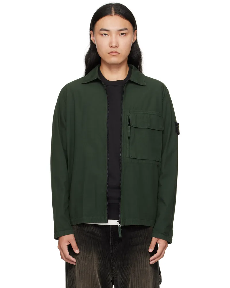 Stone Island Green 1200004 Canvas Weave Cotton Jacket V005e