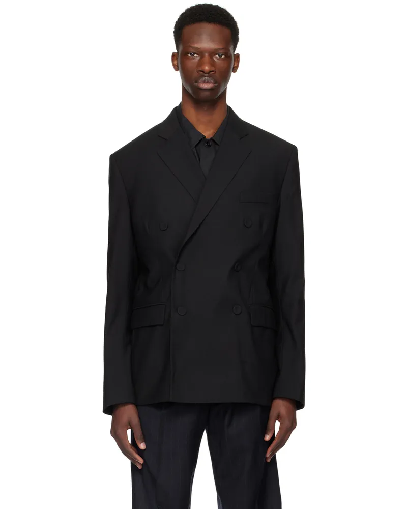 FourTwoFour on Fairfax Black Double-Breasted Blazer Black