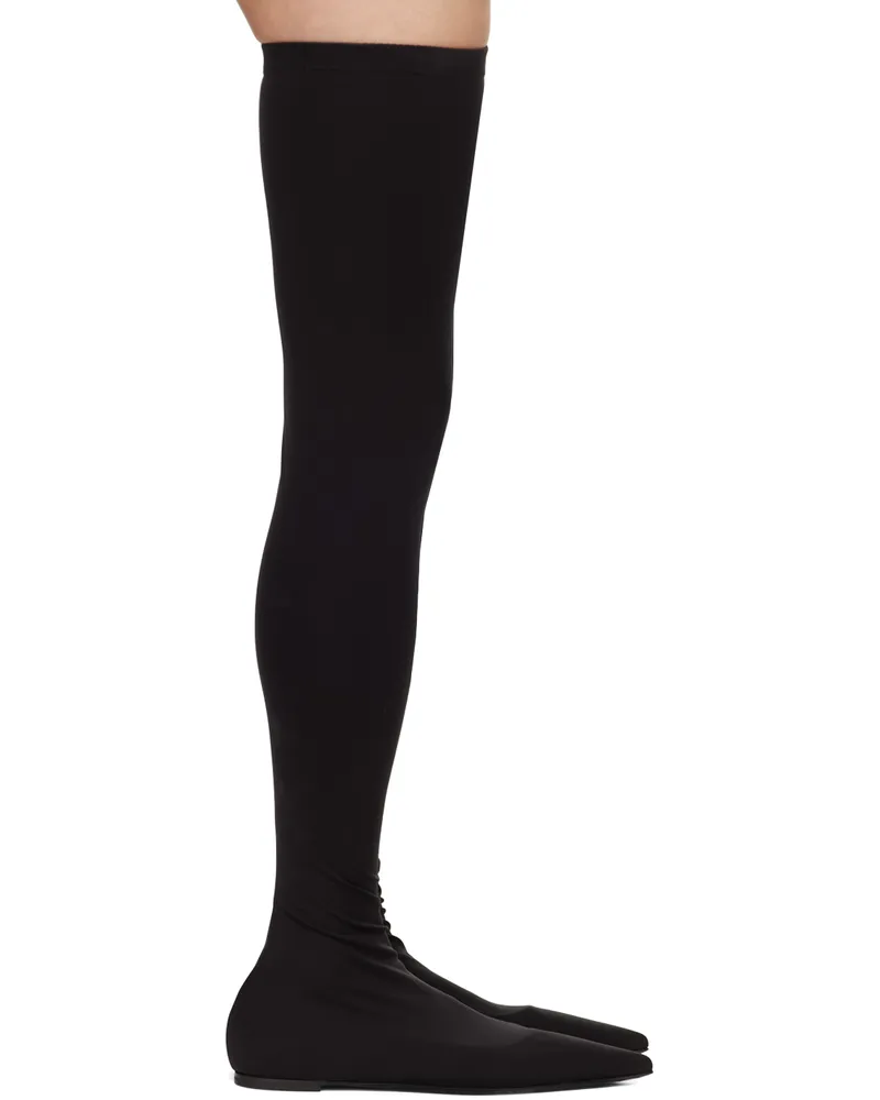Dolce & Gabbana Black Stretch Jersey Thigh-High Boots 80999