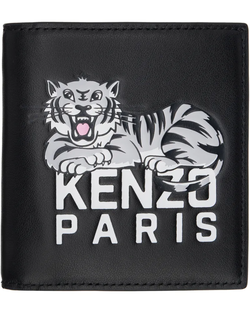 Kenzo Black Kenzo Paris 'Kenzo Varsity' Leather Mini Fold Wallet Black