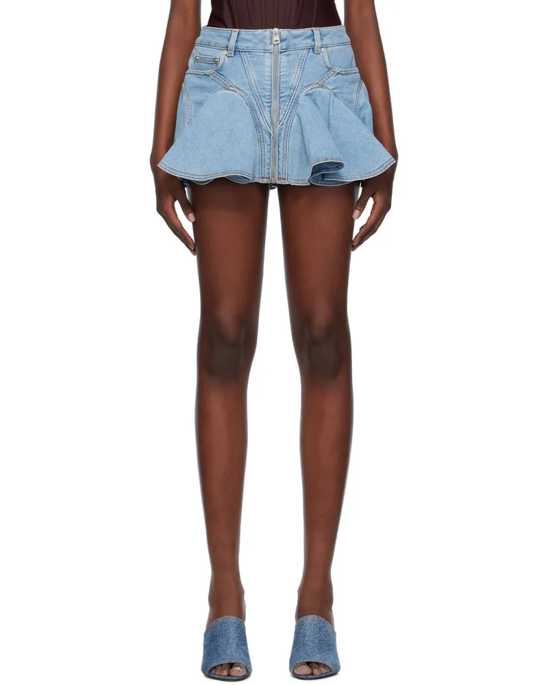 Thierry Mugler Blue Ruffled Denim Miniskirt 6048