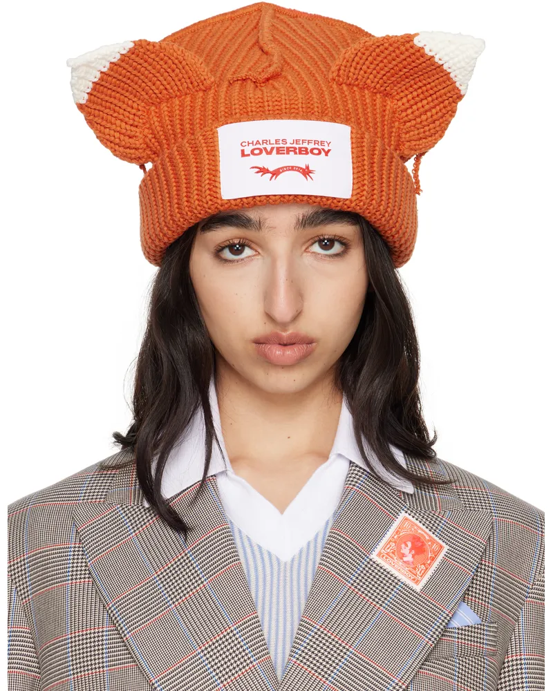 Charles Jeffrey Loverboy Orange Chunky Ears Beanie Orange