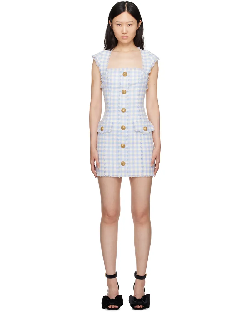 Balmain Blue & White Gingham Minidress Slj