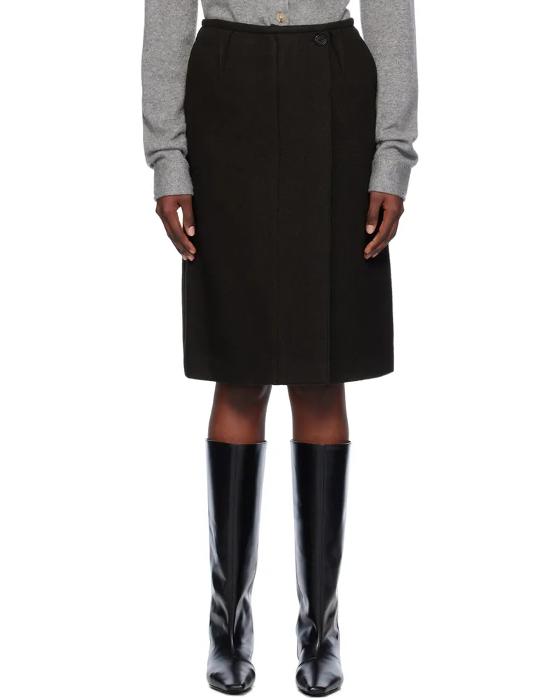 UMBER POSTPAST Brown Wool Felted Midi Skirt Dark_brown