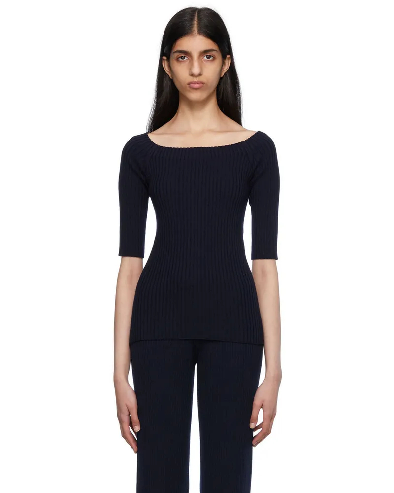 Chloé Navy Off-The-Shoulder Sweater 4c4