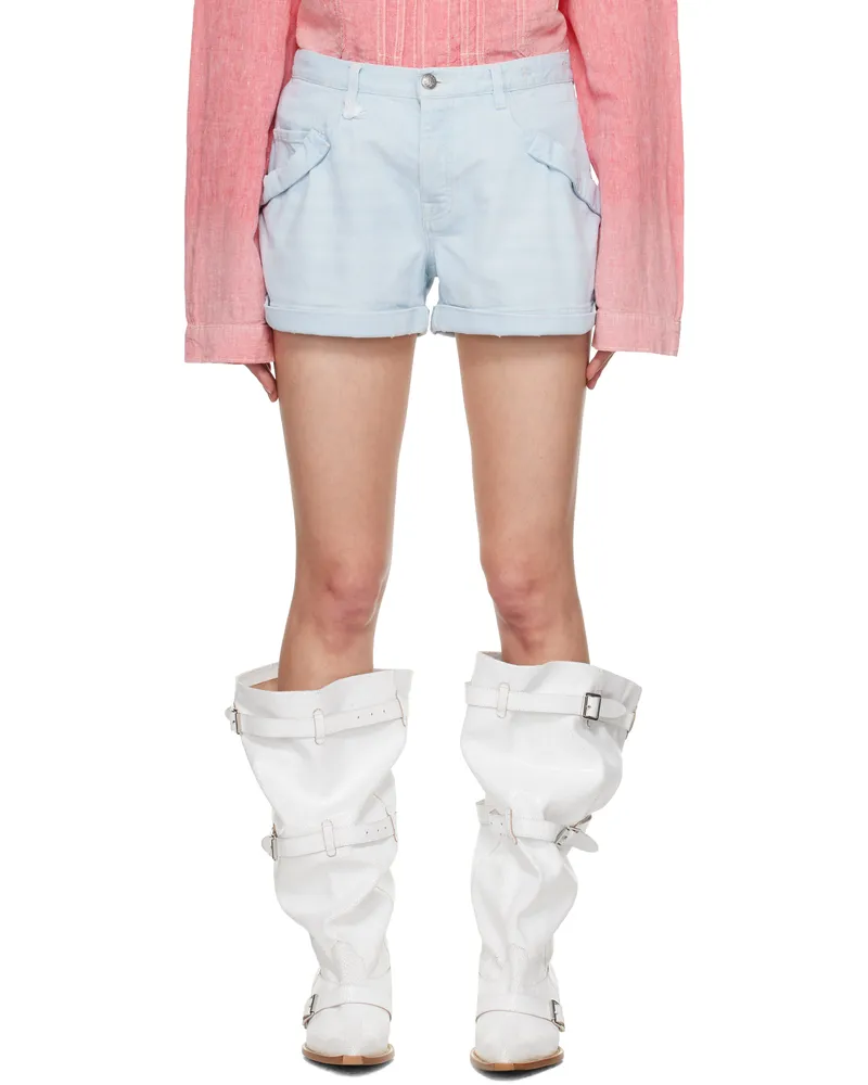 R13 Blue Pouch Pocket Denim Shorts Faded