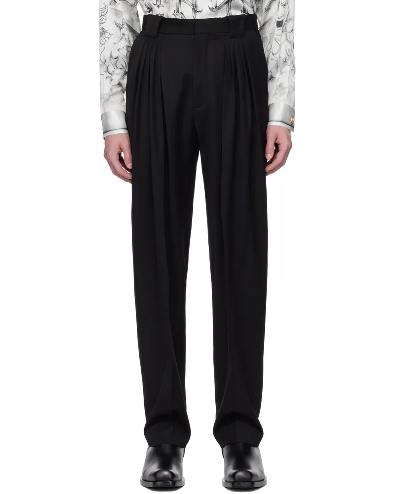 Casablanca Paris Black Wool Pleated Tailored Trousers Black