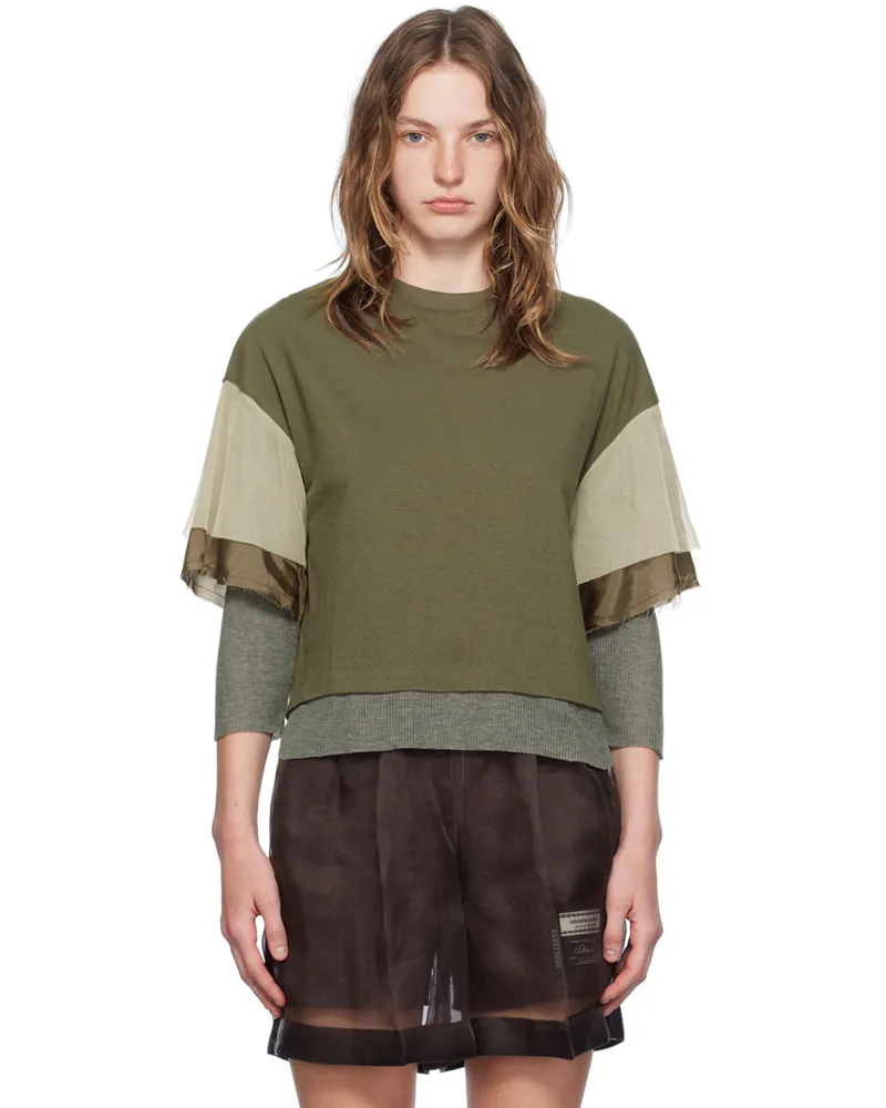 Undercover Khaki & Gray Layered Long Sleeve T-Shirt Gray
