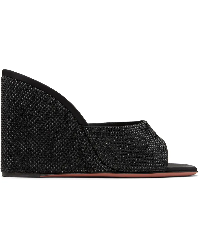 Amina Muaddi Black Lupita Crystal Wedge Heeled Sandals Black