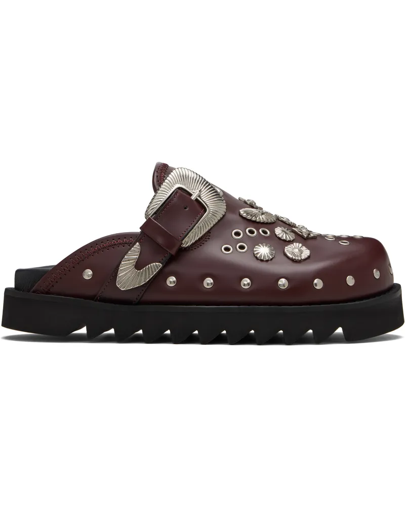 Toga SSENSE Exclusive Burgundy Eyelet Metal Sabot Loafers Burgundy