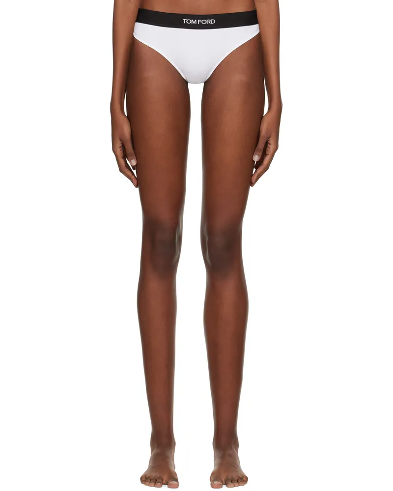 Tom Ford White Jacquard Thong White