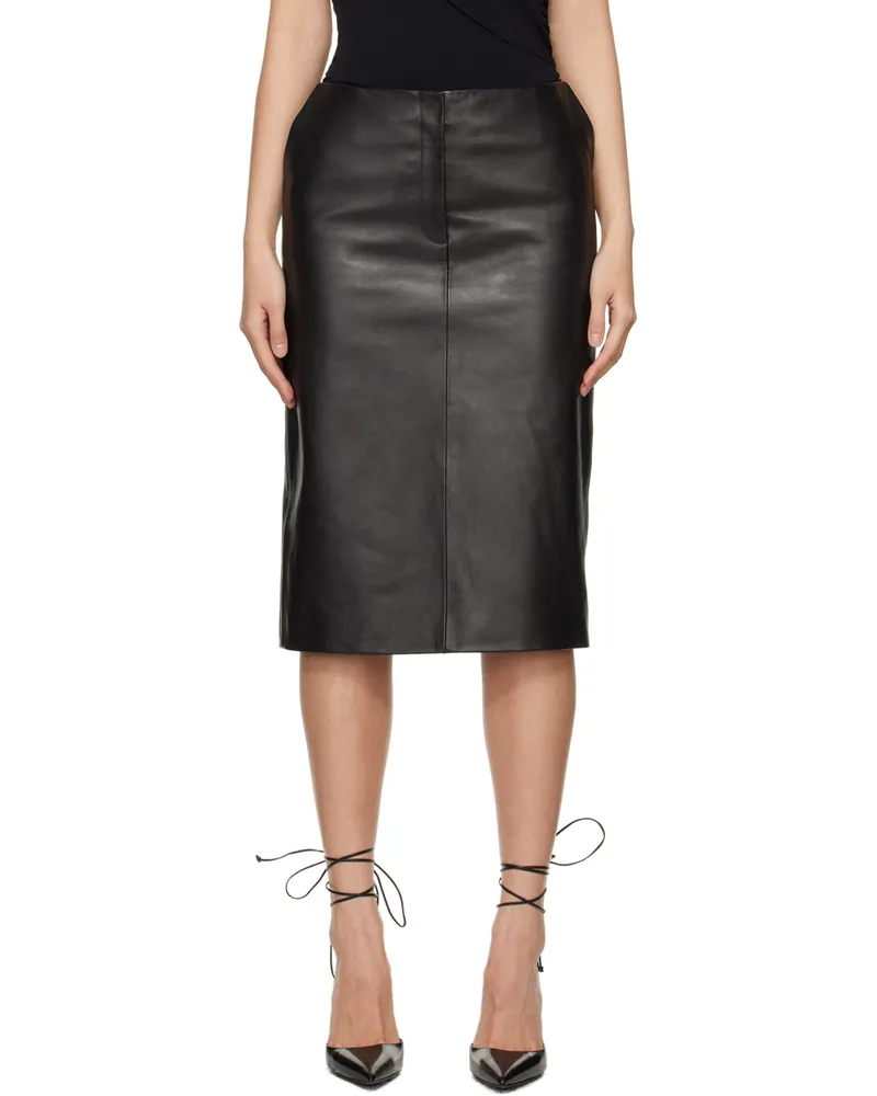 Magda Butrym Black Zip Leather Midi Skirt Black