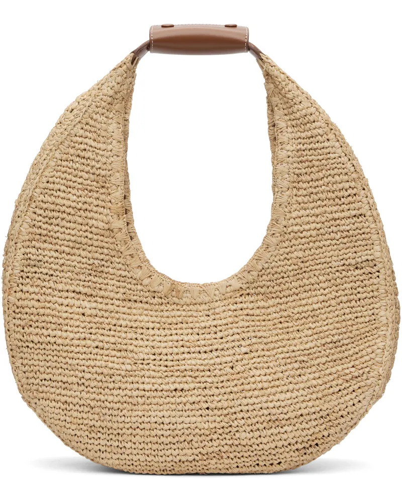 STAUD Tan Large Raffia Moon Tote Nttn