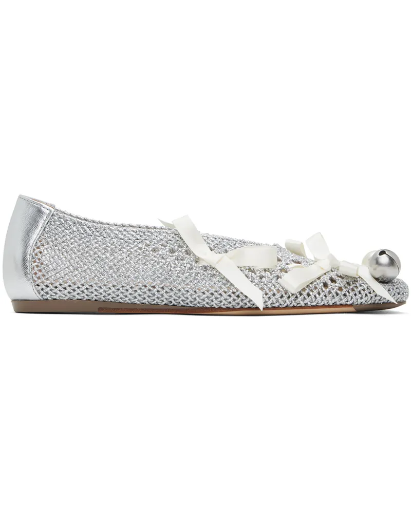 Simone Rocha Silver Bell Charm Crochet Ballerina Flats Silver