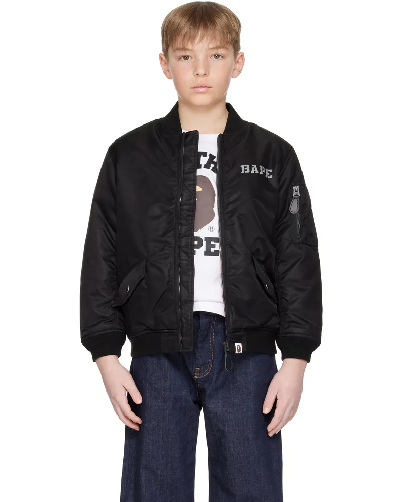 BAPE Kids Black Stencil College MA-1 Bomber Jacket Blk-black