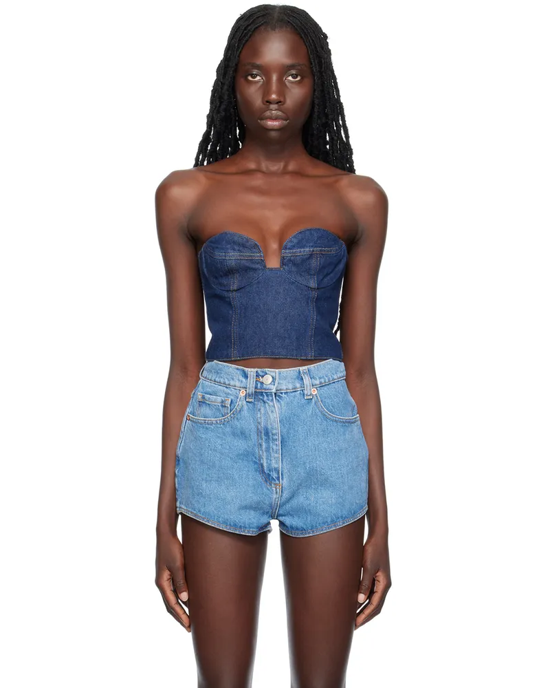 Magda Butrym Navy Corset Denim Tank Top Navy