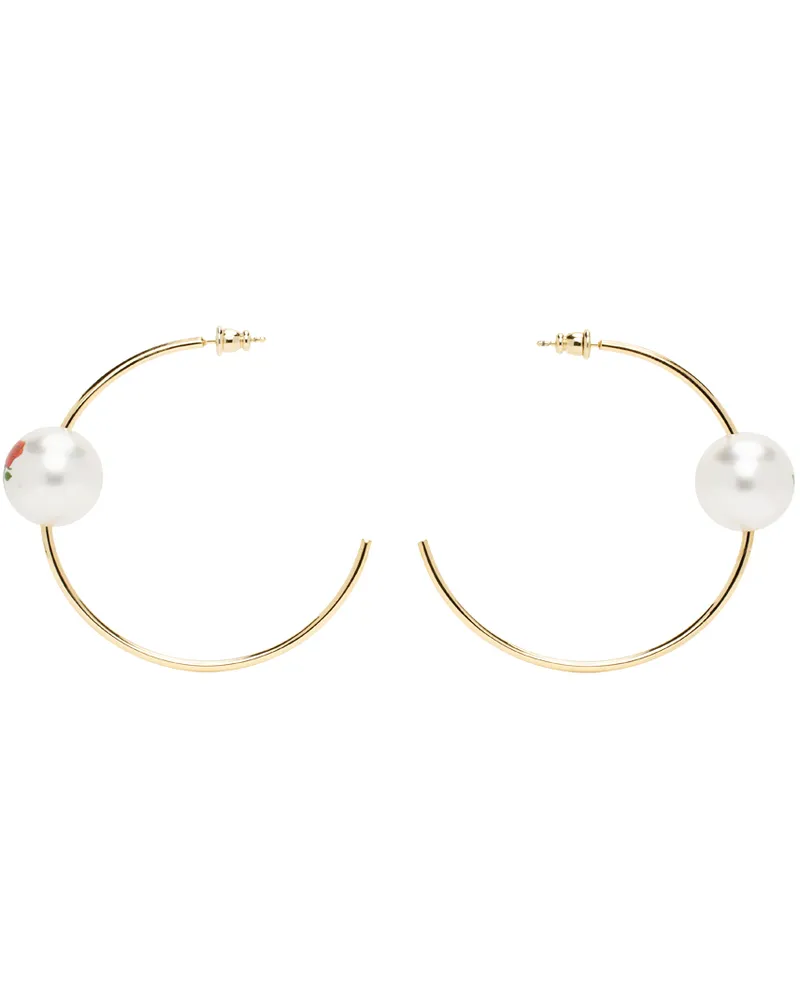 SafSafu Gold Pearl & Roses Hoop Earrings Gold