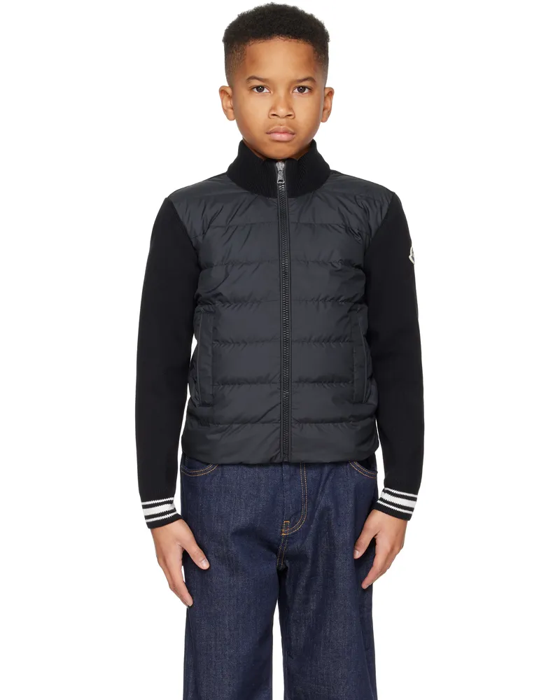 Moncler Big Kids Black Paneled Down Cardigan 999