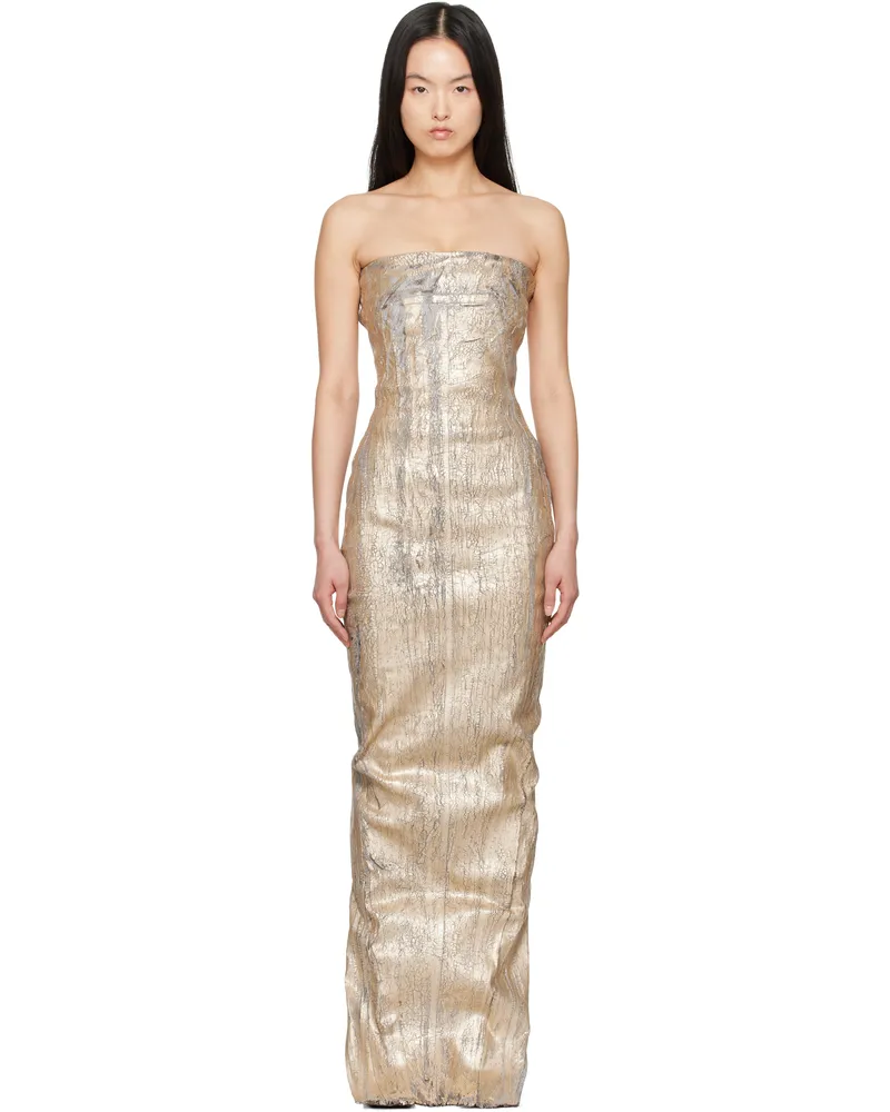 Rick Owens Gold Hollywood Bustier Denim Gown 02