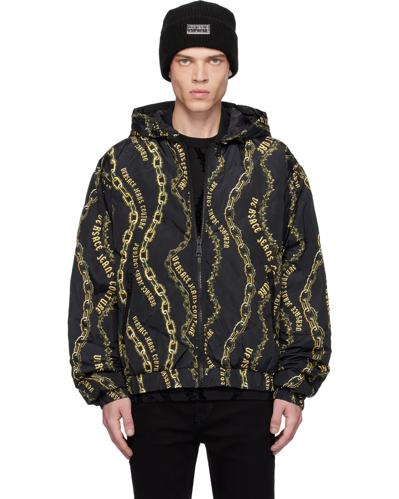 Versace Jeans Black Chain Couture Reversible Puffer Jacket Eg89-black