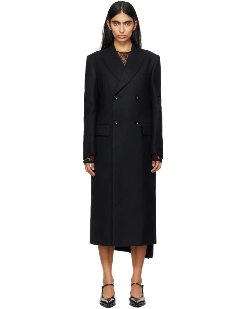 Junya Watanabe Black Wool Stripe Coat 1