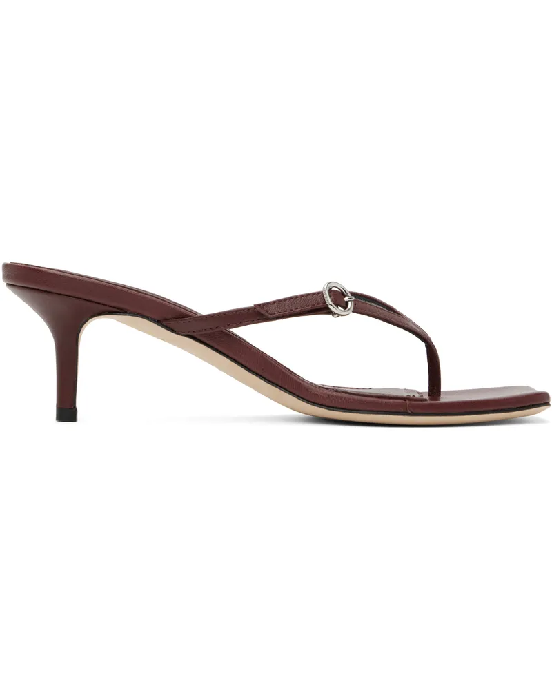 aeyde Burgundy Leigh Leather Toe-Post Heeled Sandals Port