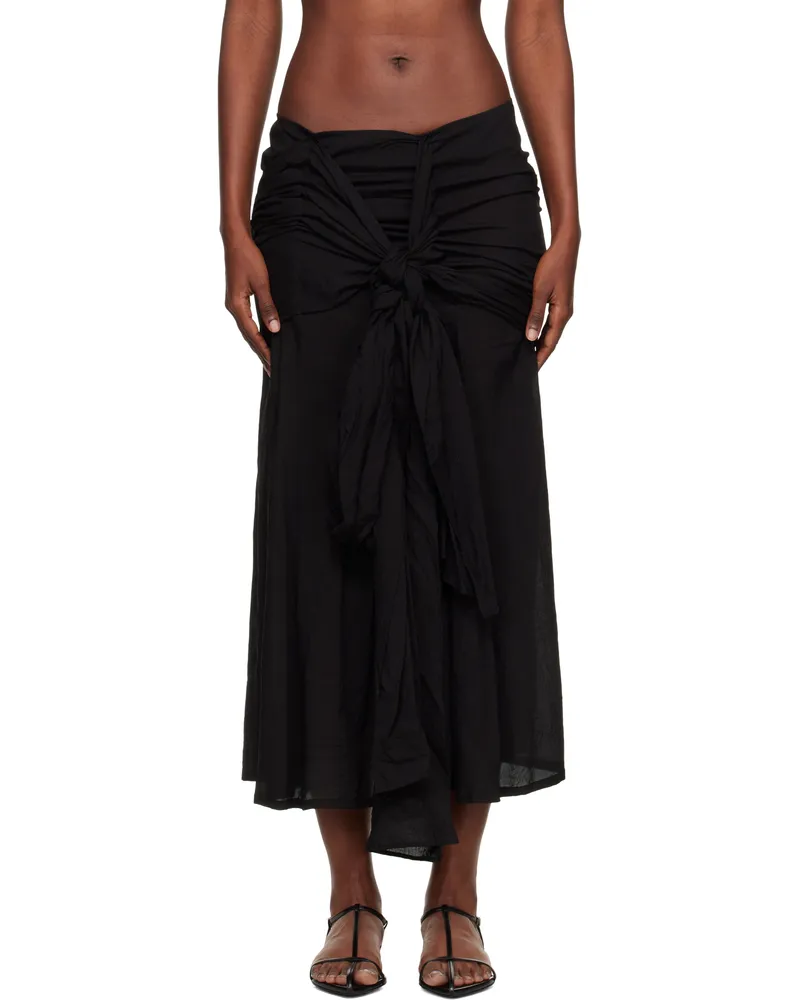 Yohji Yamamoto Black 82 Modal Lawn R Front Knot Maxi Skirt 1