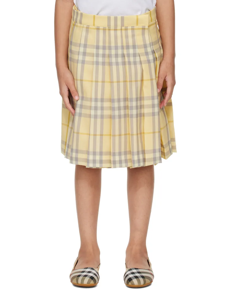 Burberry Kids Yellow Check Wool Kilt Skirt Drum