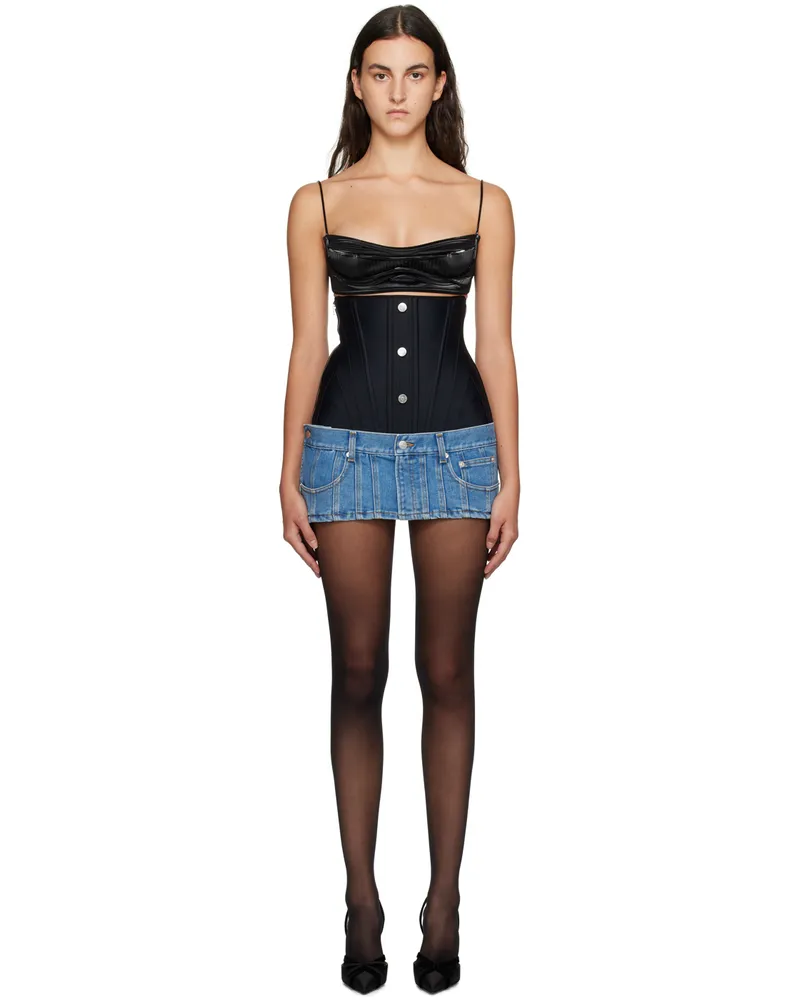 Thierry Mugler Black & Blue Paneled Denim Miniskirt 3074