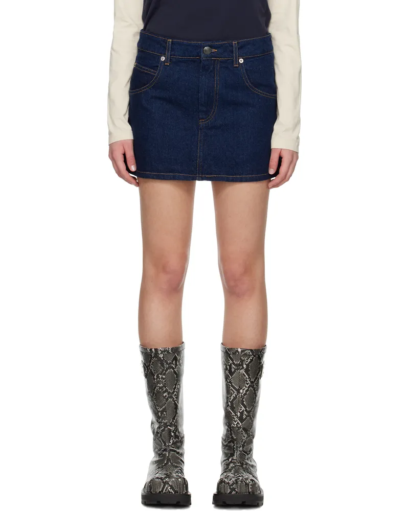 Charles Jeffrey Loverboy Navy Knit Patch Denim Miniskirt Indigo