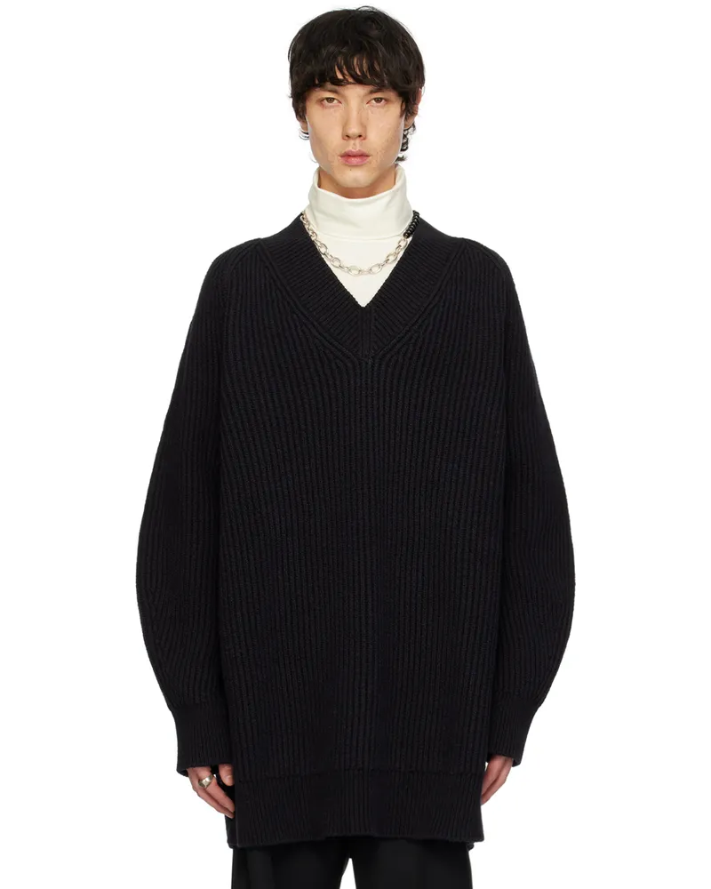 Jil Sander Black V-Neck Sweater 001