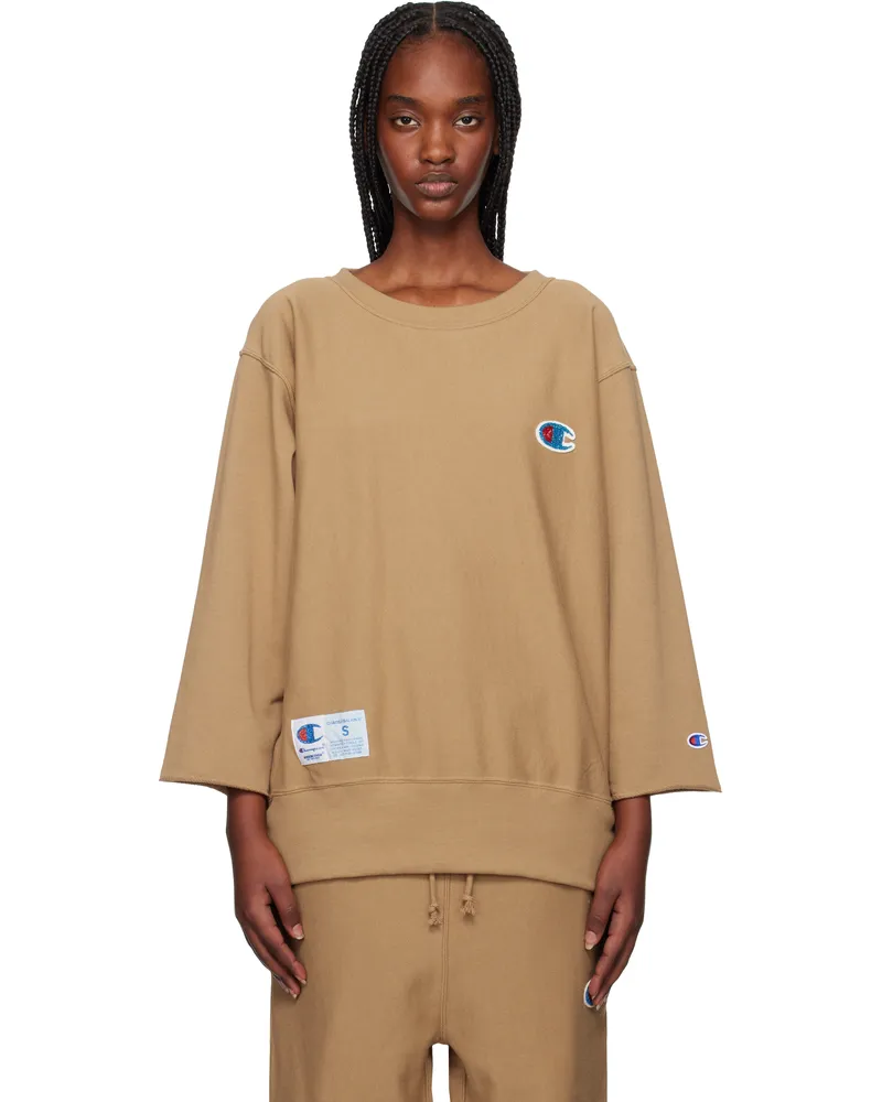 Undercover Tan Champion Edition Beaded Logo Appliqué Sweatshirt Beige