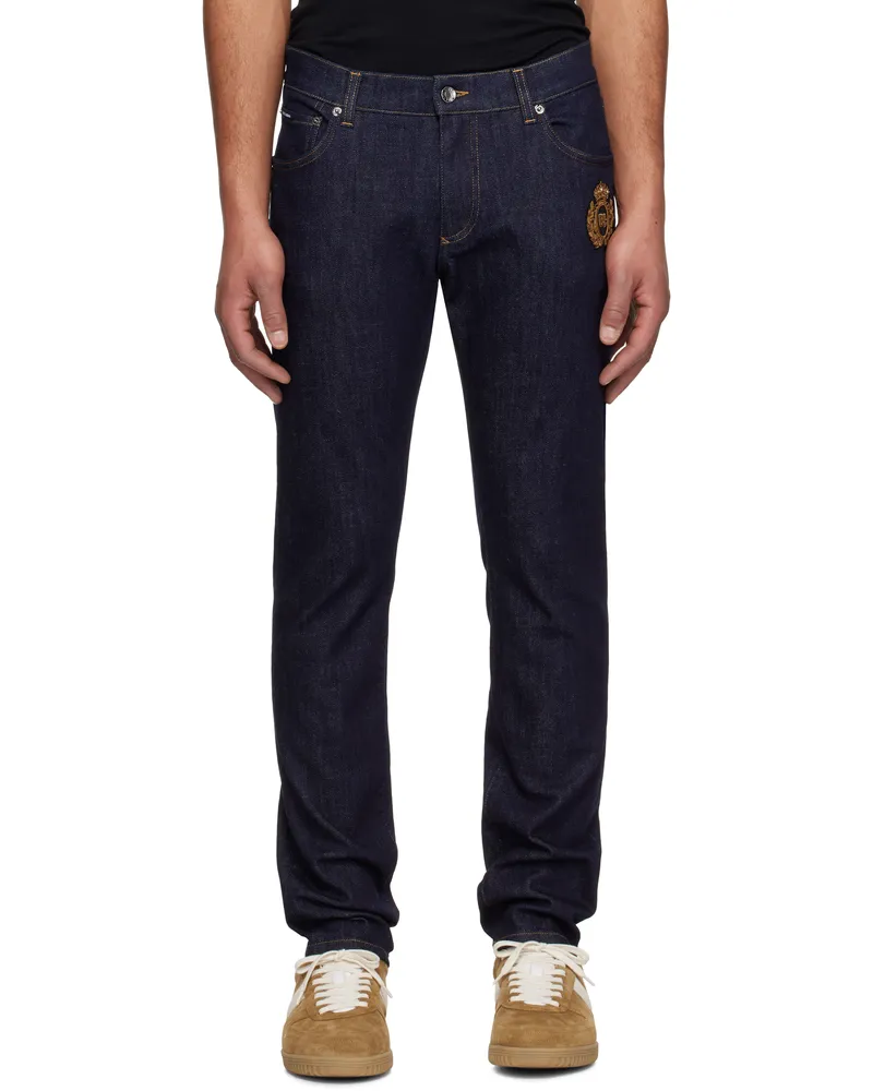 Dolce & Gabbana Navy Slim-Fit Stretch Cotton Patch Jeans Gy07czg8me9