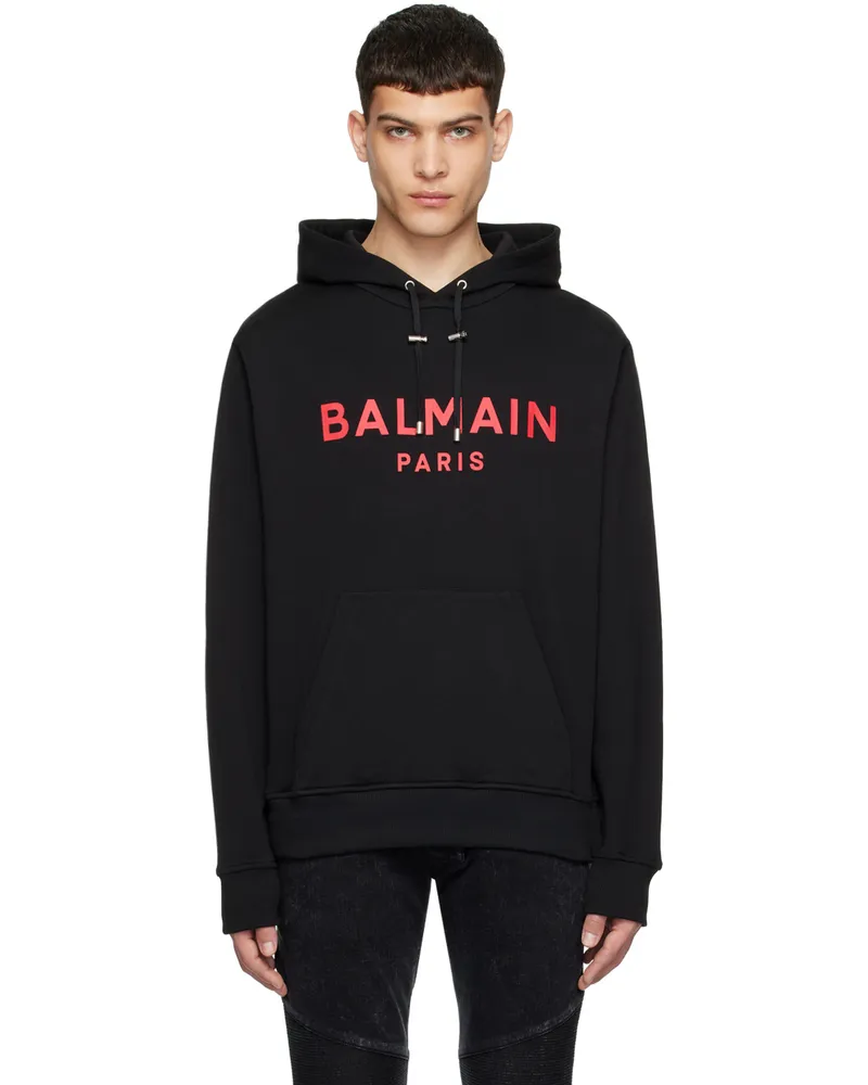 Balmain Black Paris Print Hoodie Eik