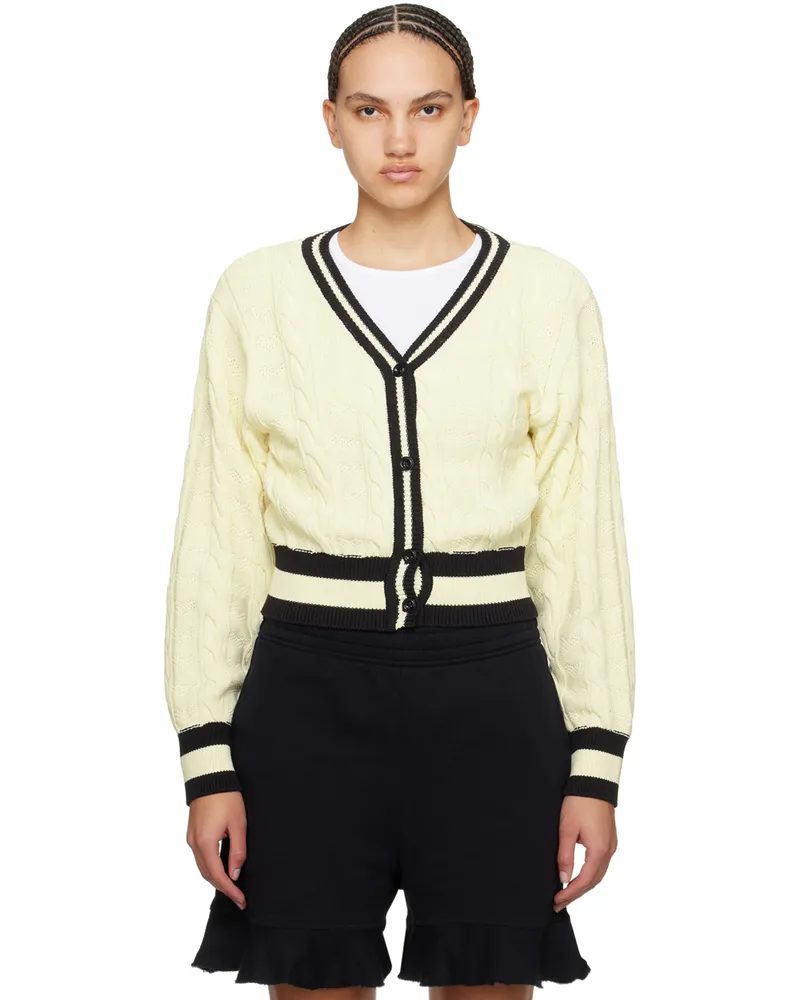 OPEN YY Off-White Heart & Cable Cardigan Ivory