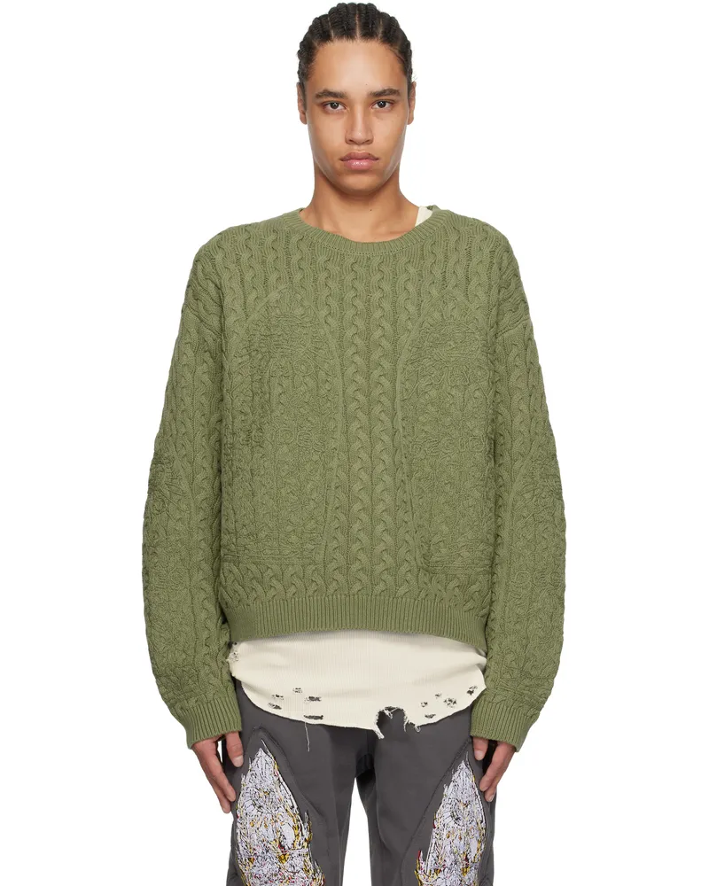 WHO DECIDES WAR Green Lagoon Cable Knit Sweater Olive