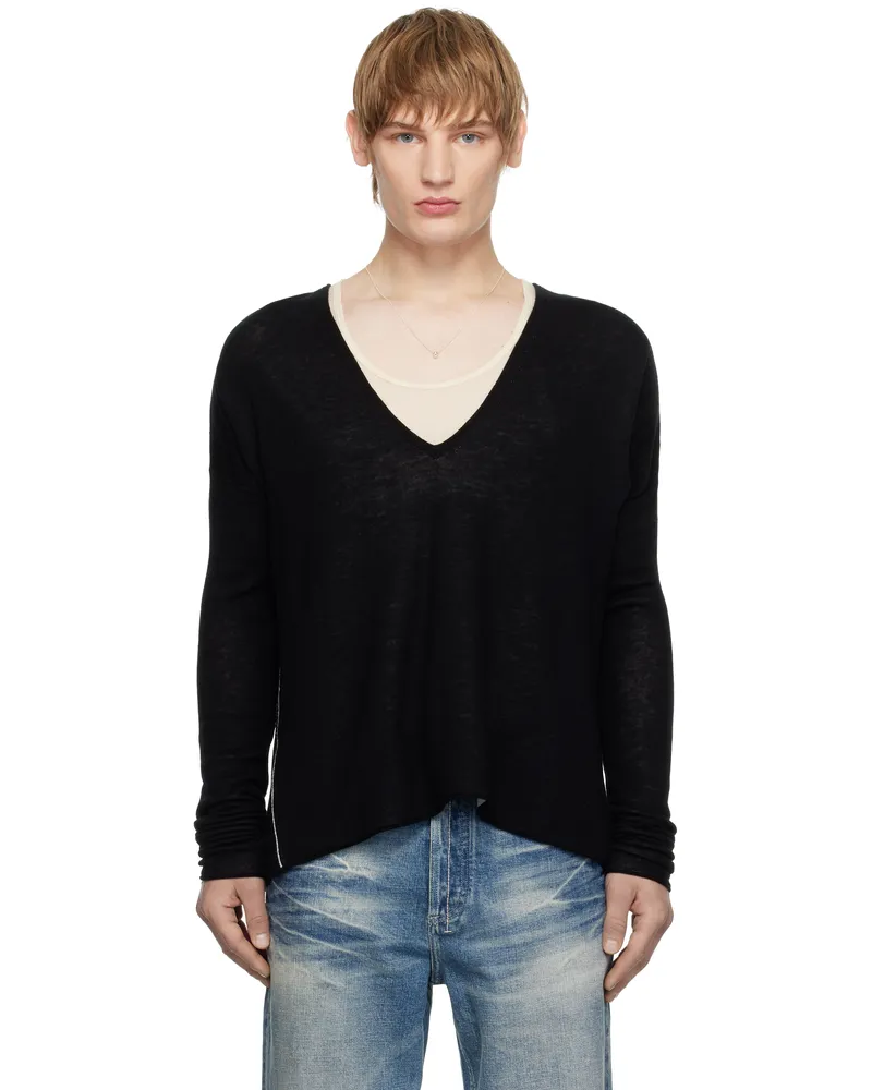 Fax Copy Express Black Double-Sided V Neckline Reversible Sweater Black