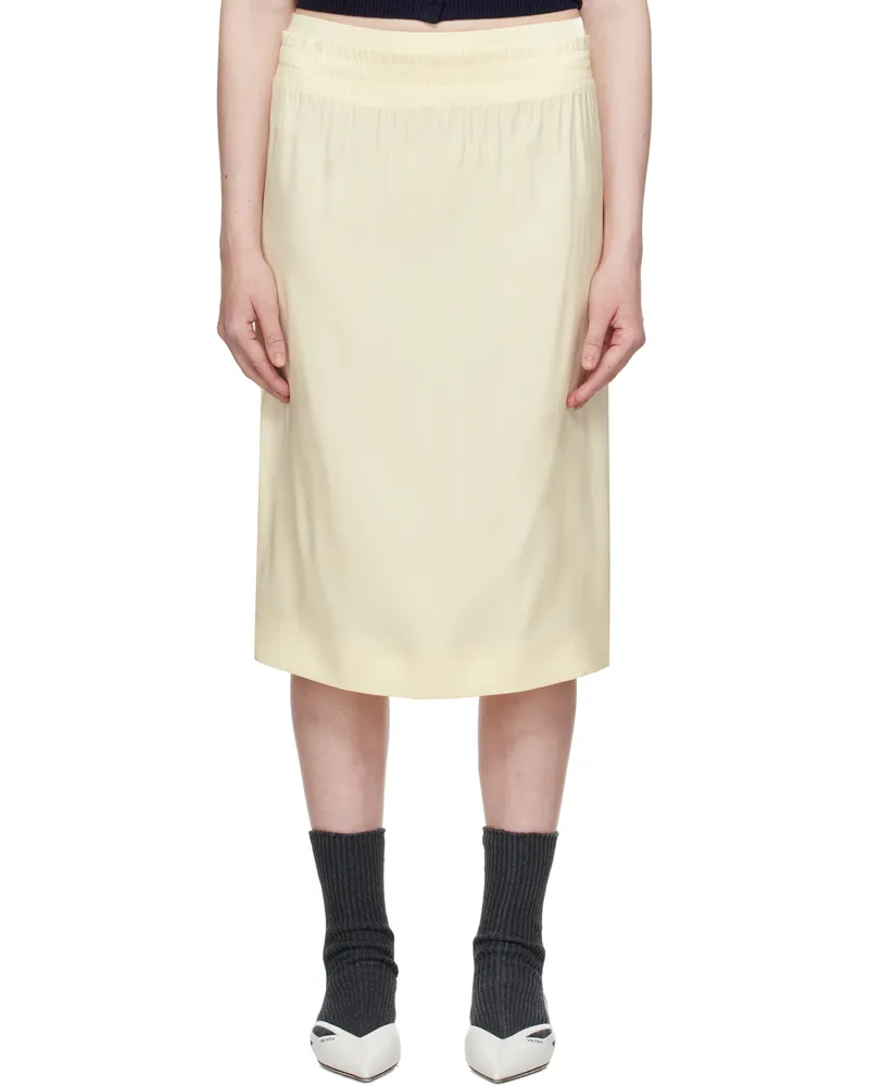 SHUSHU/TONG Yellow Waist Lace Midi Skirt Fy100