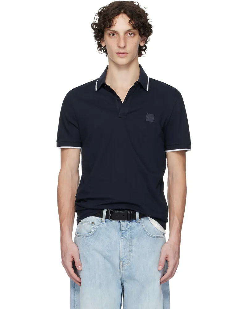 HUGO BOSS Navy Slim-Fit Stretch-Cotton Piqué Polo 404-dark