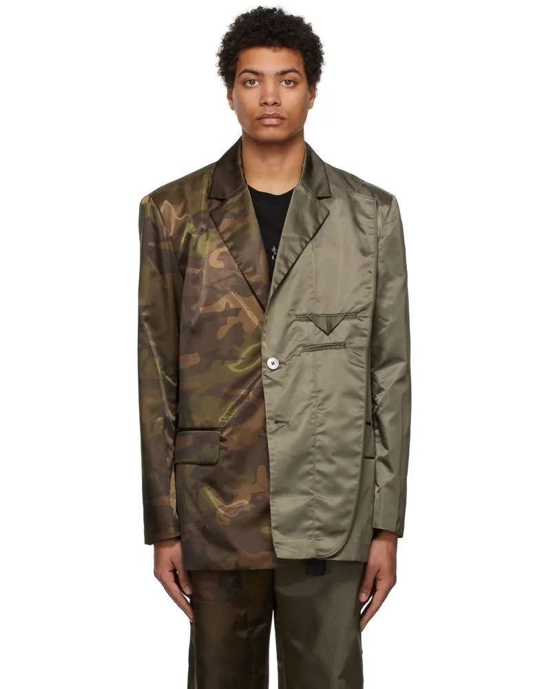 Feng Chen Wang Khaki & Brown Camouflage Paneled Blazer Multi