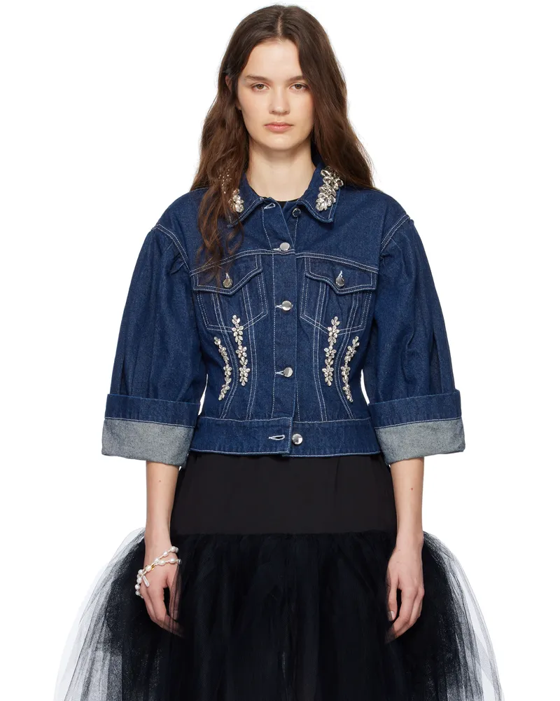 Simone Rocha Indigo Turbo Embellished Sculpted Denim Jacket Indigo