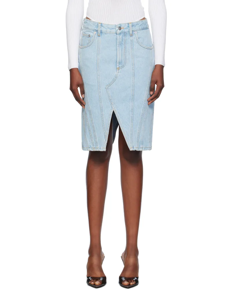 Thierry Mugler Blue Spiral Denim Midi Skirt 6089