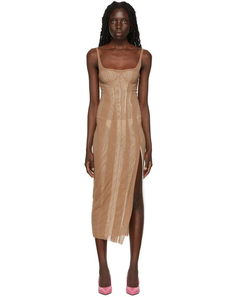 Kathryn Bowen Beige Bustier Tank Midi Dress Nude