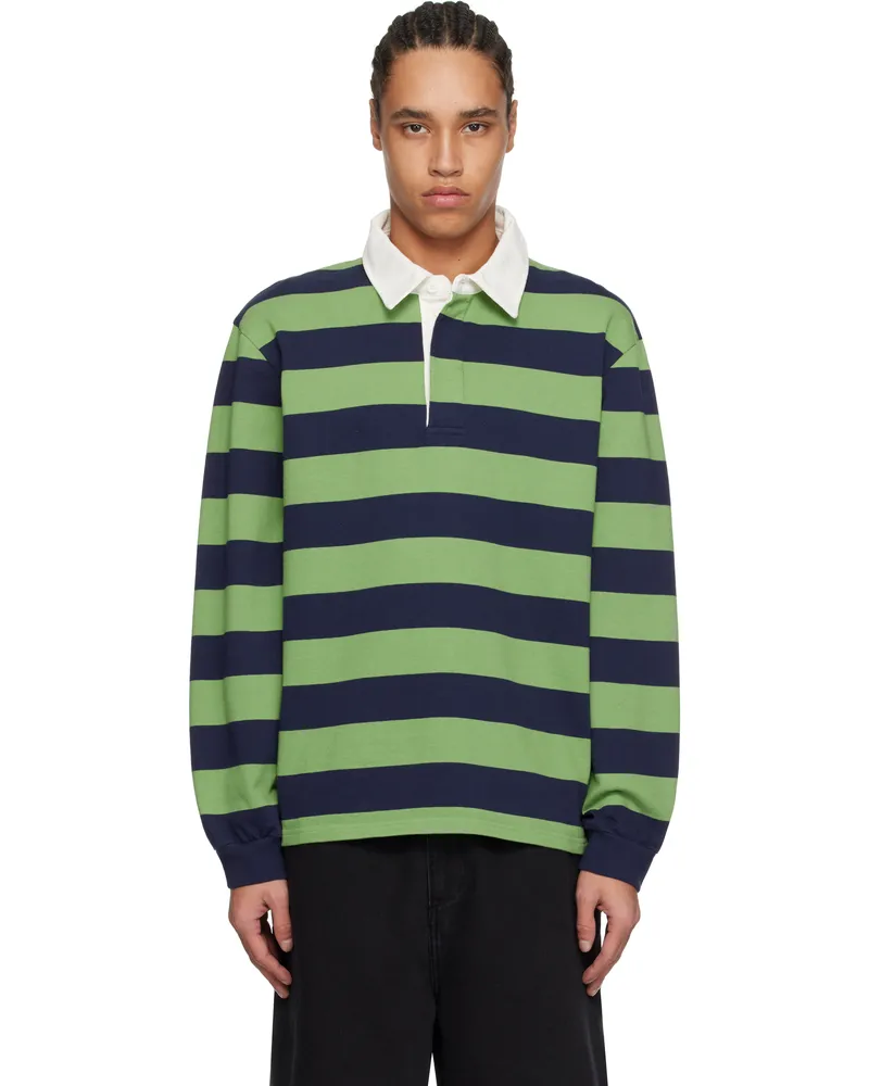 Palmes Green & Navy Striped Rugby Polo Green-blue