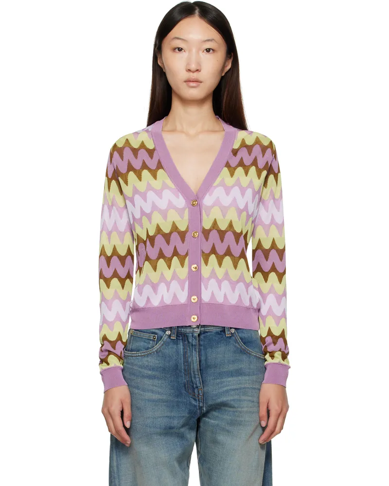 Versace Multicolor Wave Jacquard Knit Cardigan 6l380-dusty