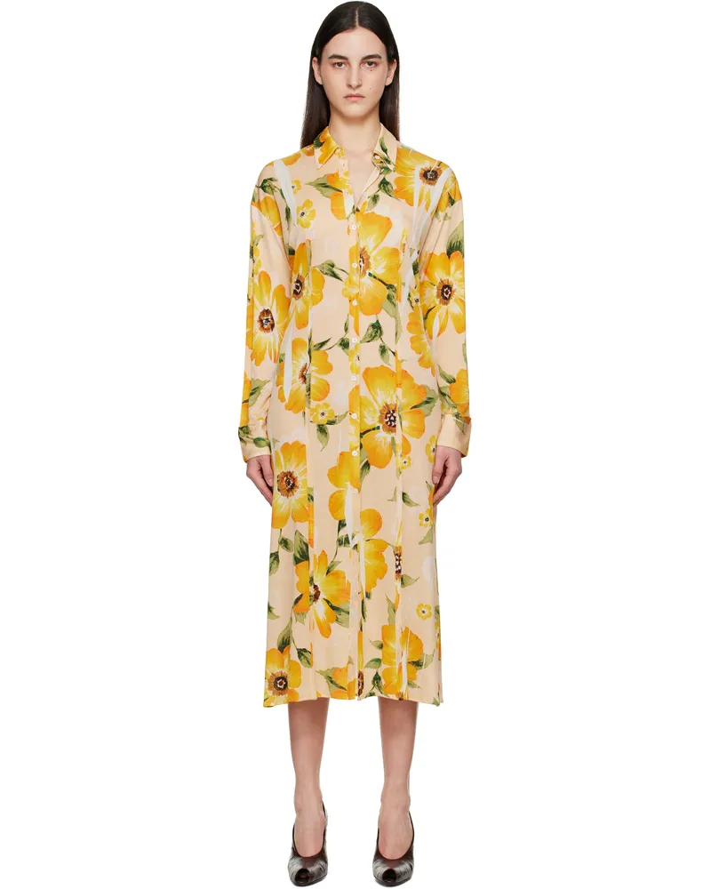 Acne Studios Orange Button-Up Printed Midi Dress Dct