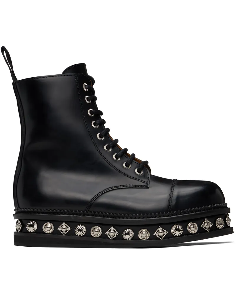 Toga Black Leather Platform Boots Black