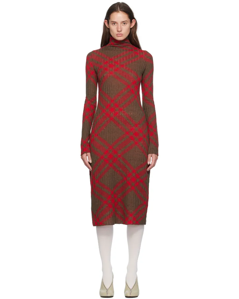 Burberry Red & Brown Check Midi Dress C1205